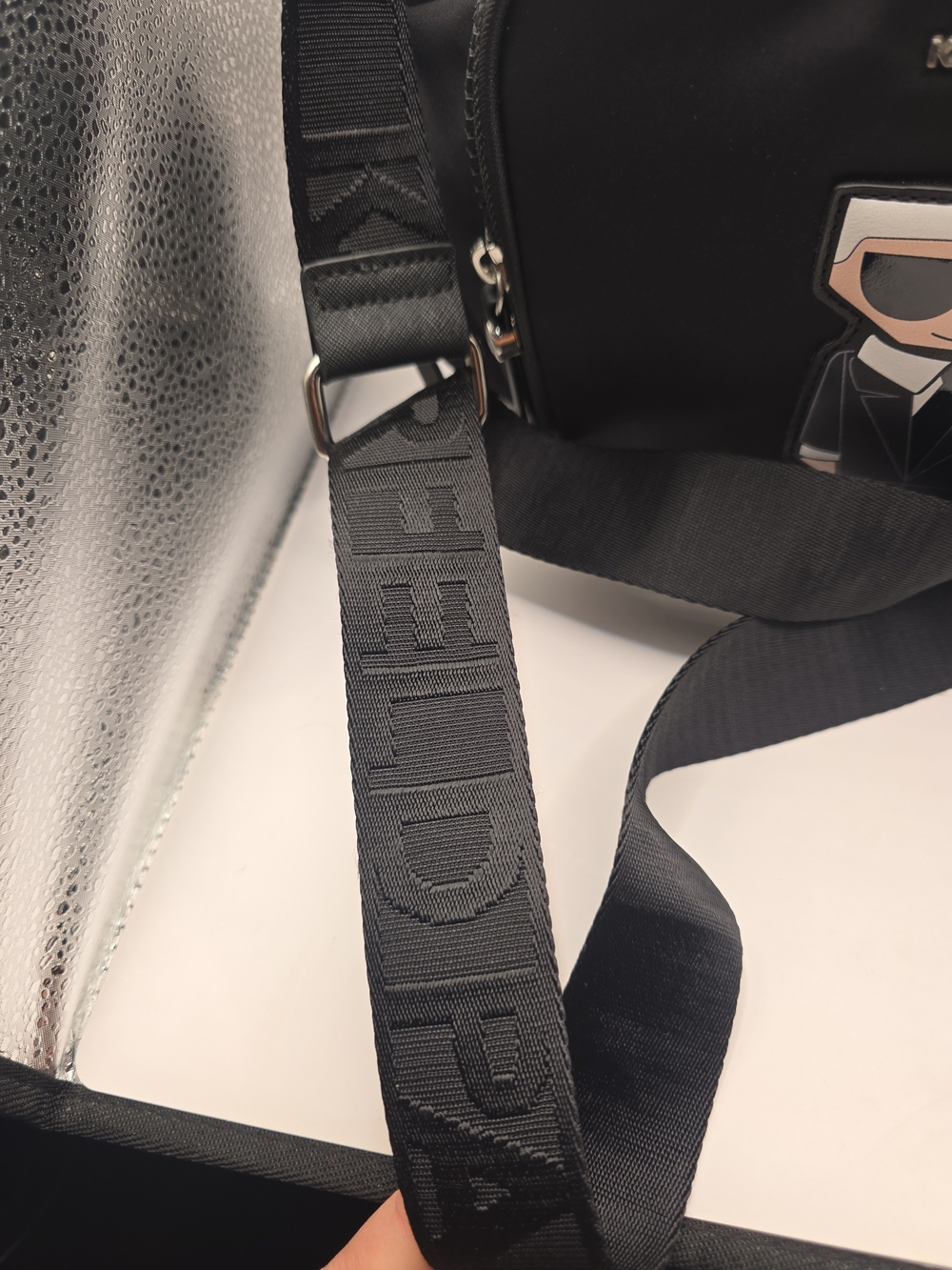 Karl Lagerfeld Black Nylon Crossbody Bag with Character Patch - Picture 8 of 15